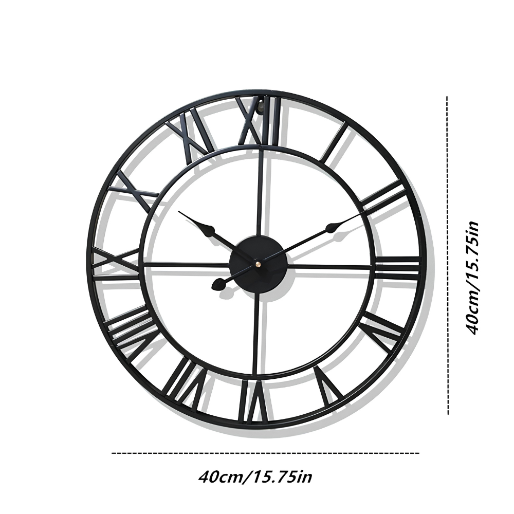 Wall clock with retro metal design and Roman numerals