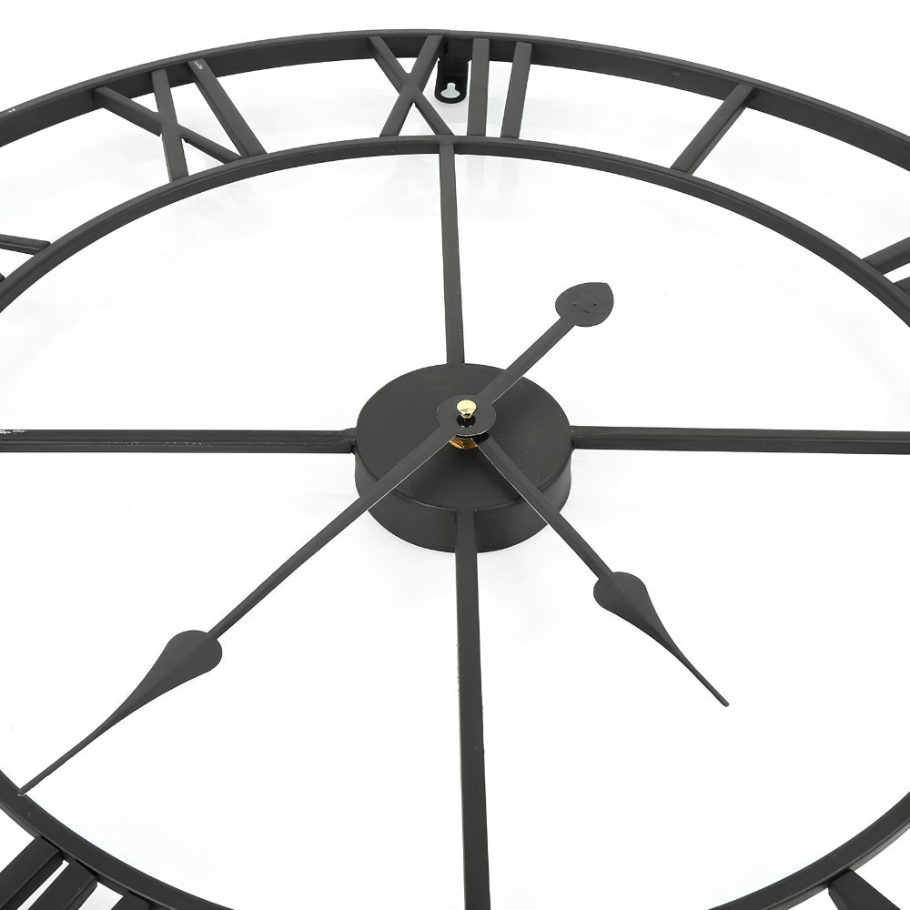 Wall clock with retro metal design and Roman numerals