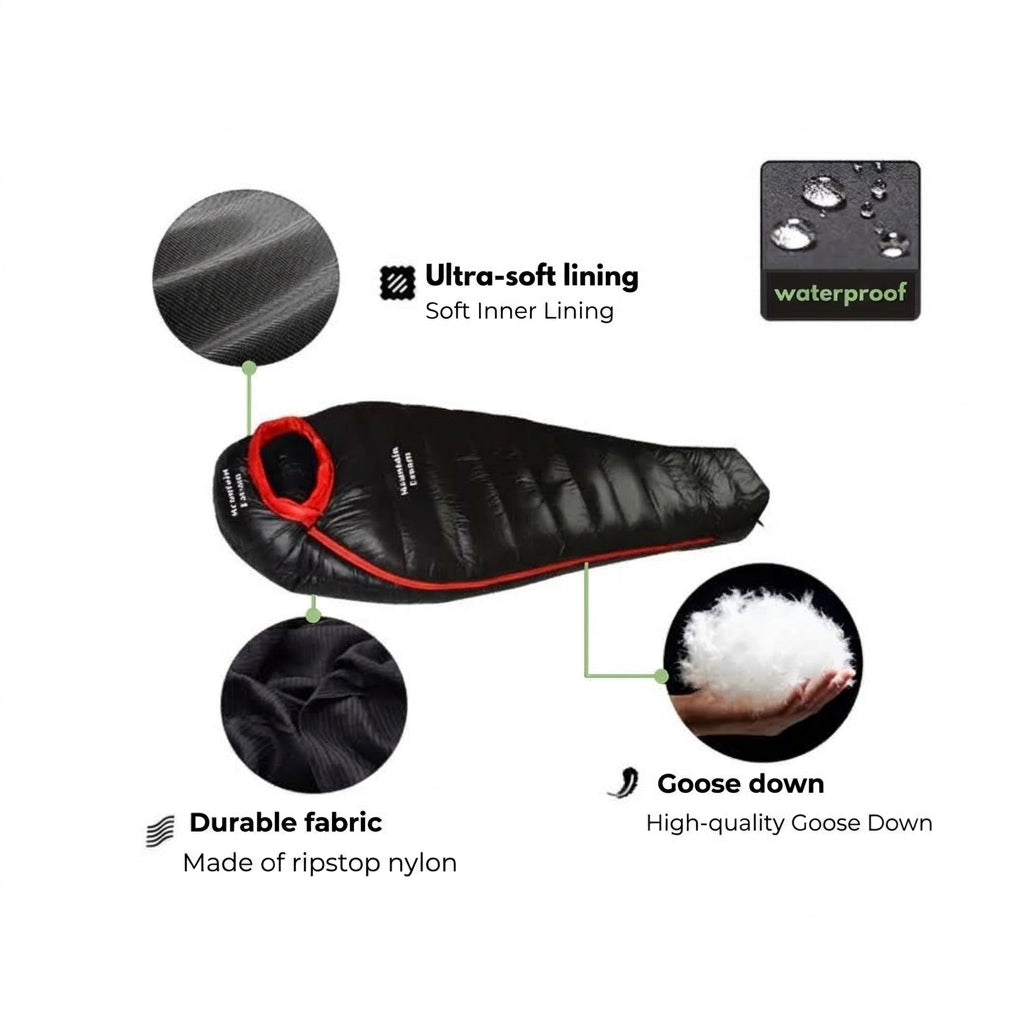Sleeping bag with ripstop nylon and adjustable hood