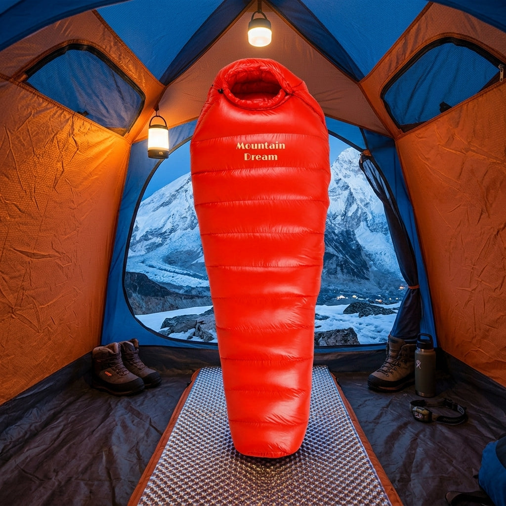 Sleeping bag with ripstop nylon and adjustable hood - red