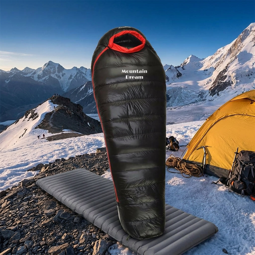 Sleeping bag with ripstop nylon and adjustable hood - black