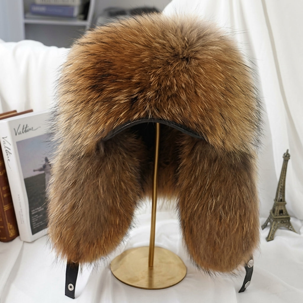 Winter hat with adjustable drawstring - brown