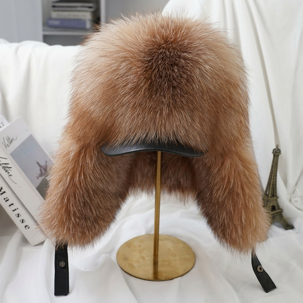 Winter hat with adjustable drawstring - light brown