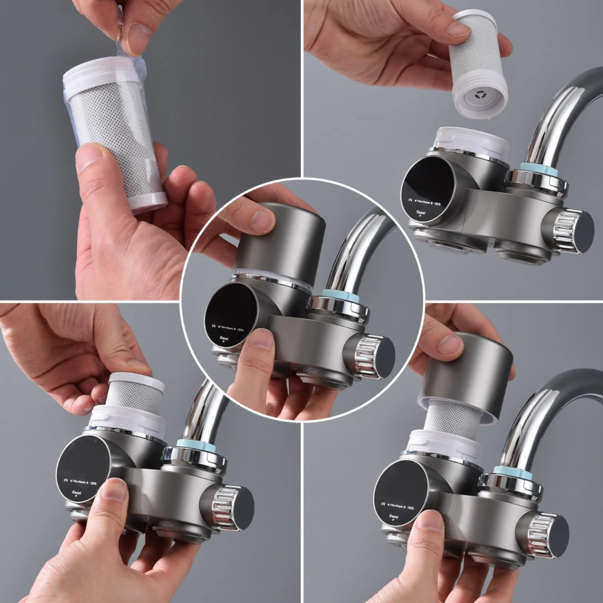Faucet water filter with LED display and UV technology