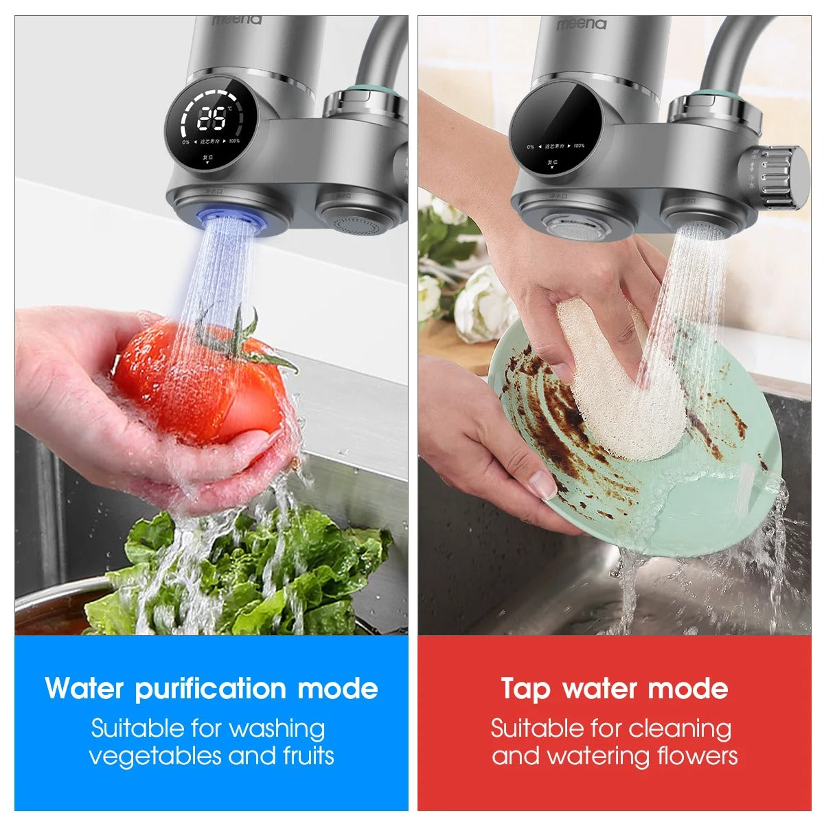 Faucet water filter with LED display and UV technology