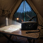 Solar powered emergency radio with SOS alarm and hand crank - black