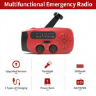Solar powered emergency radio with SOS alarm and hand crank