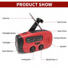 Solar powered emergency radio with SOS alarm and hand crank