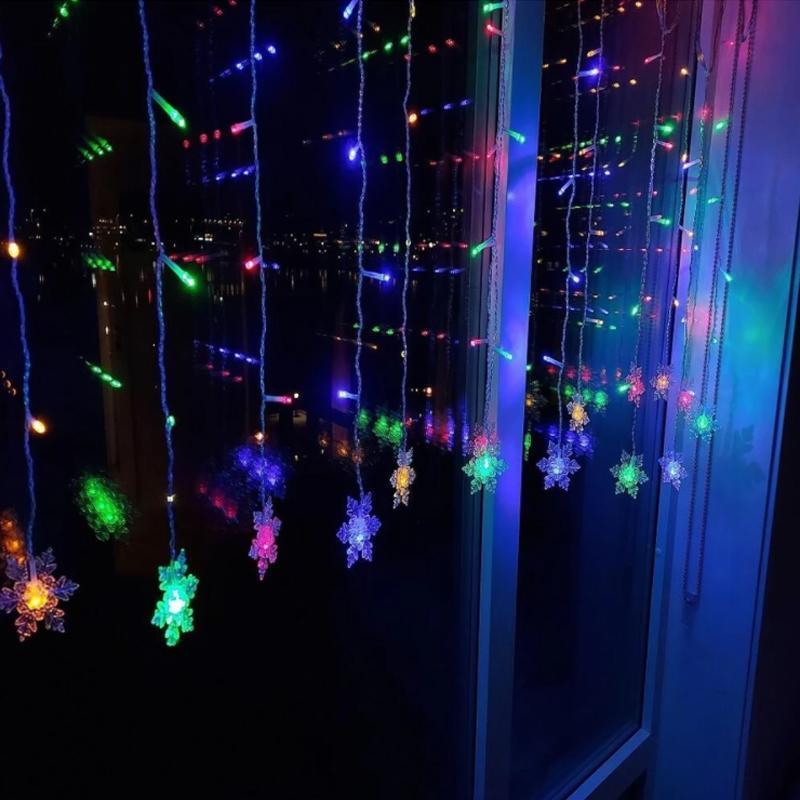 LED curtain lights with snowflake design for festive decor