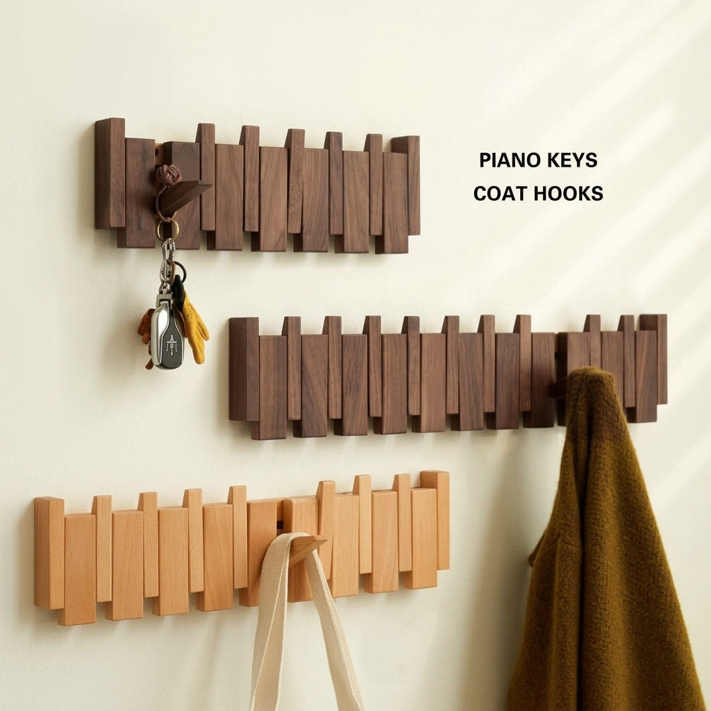 Wall mounted coat rack with hooks and solid wood