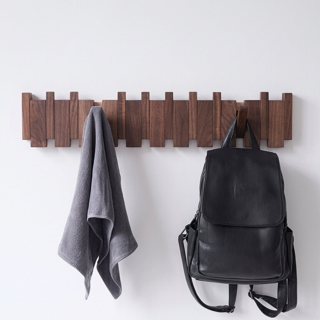 Wall mounted coat rack with hooks and solid wood