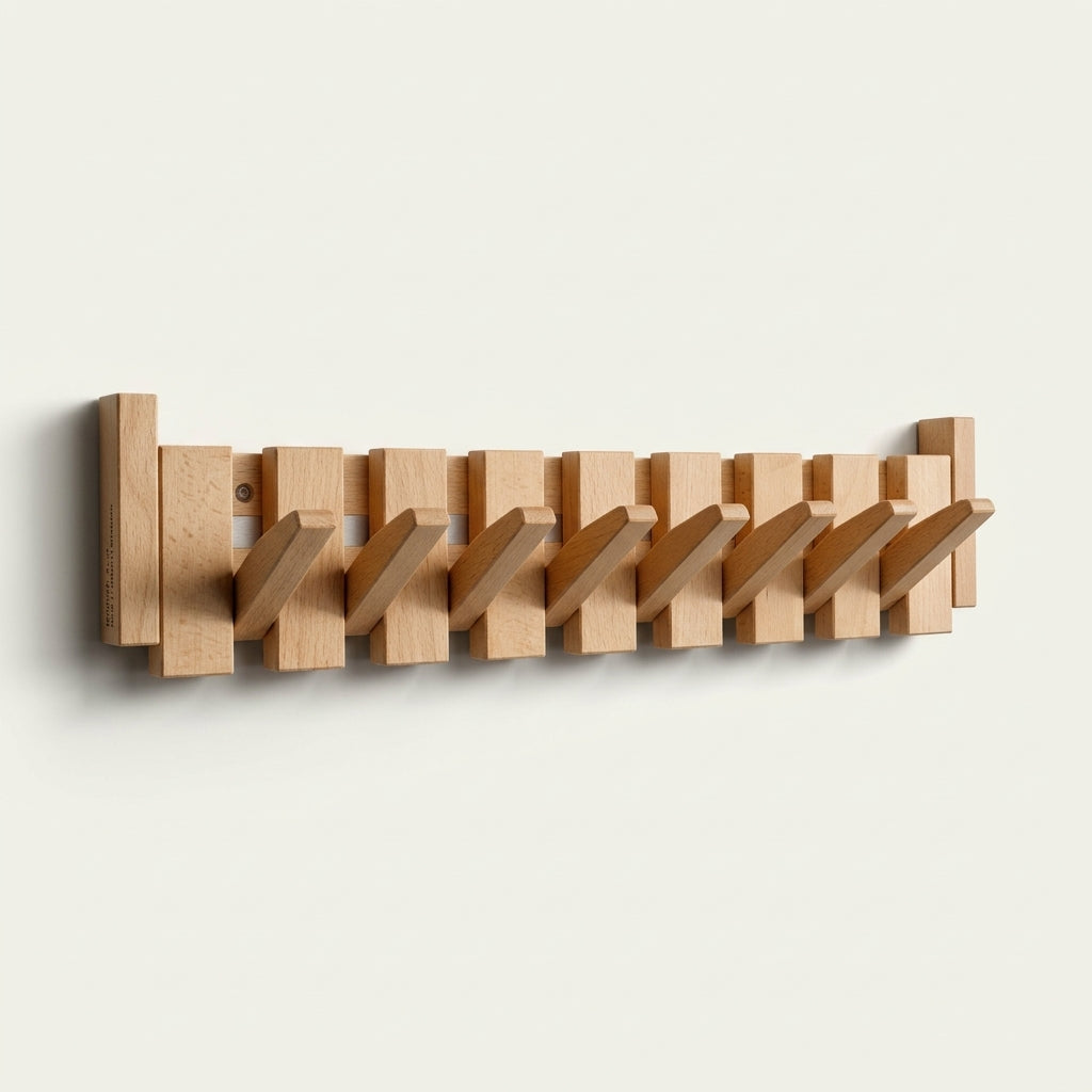 Wall mounted coat rack with hooks and solid wood