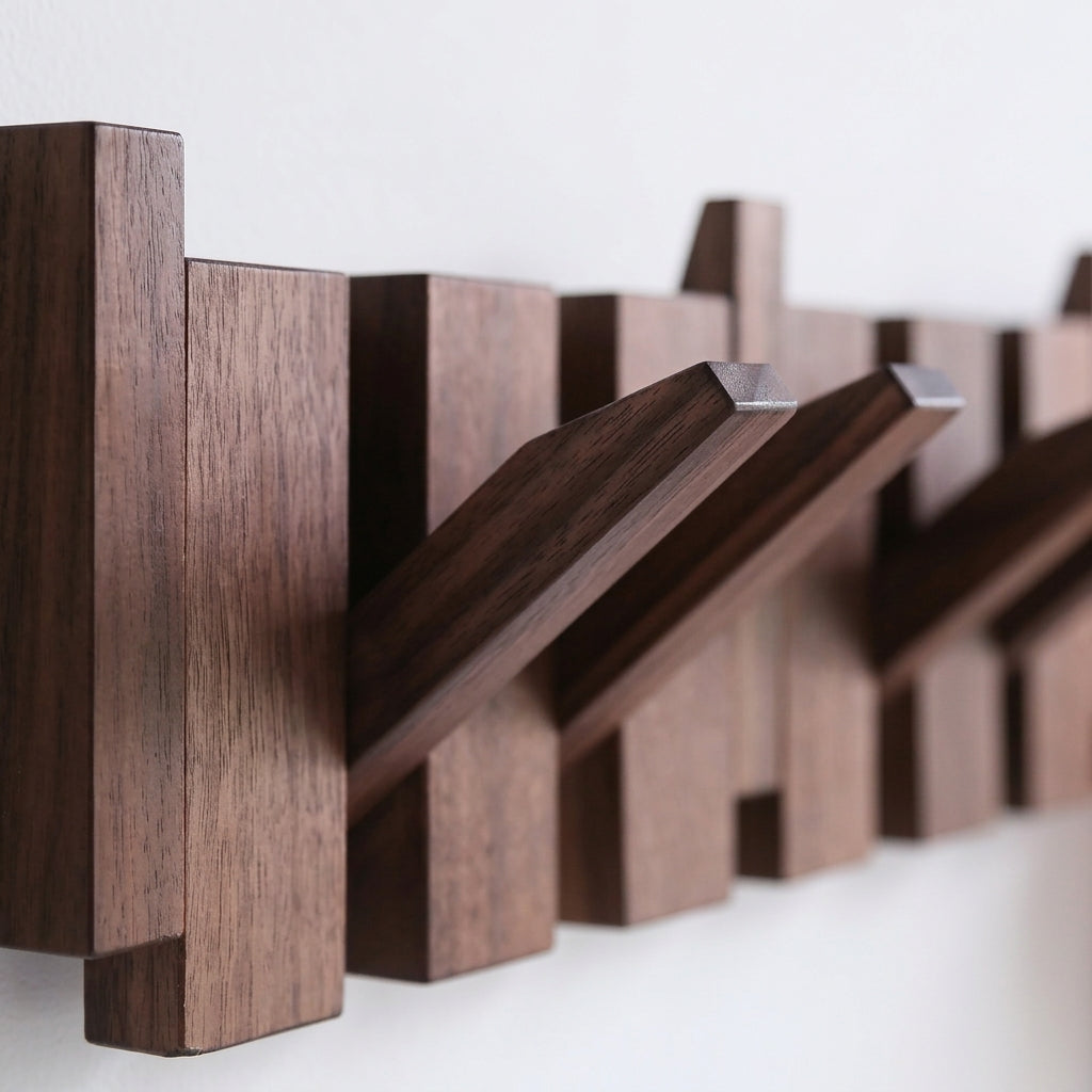 Wall mounted coat rack with hooks and solid wood