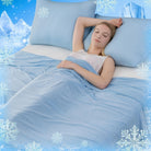 Cooling blanket with temperature regulating material - light blue