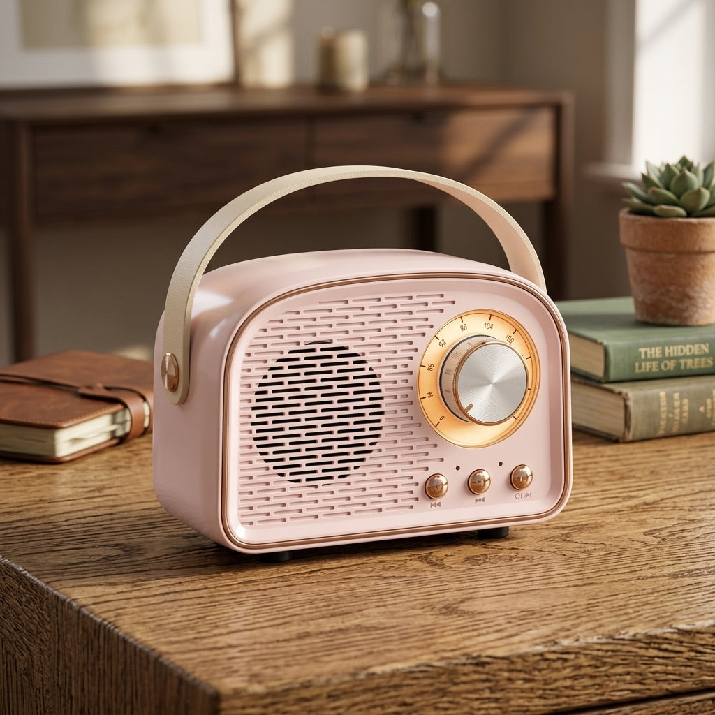 Vintage style Bluetooth speaker with wireless connectivity - pink