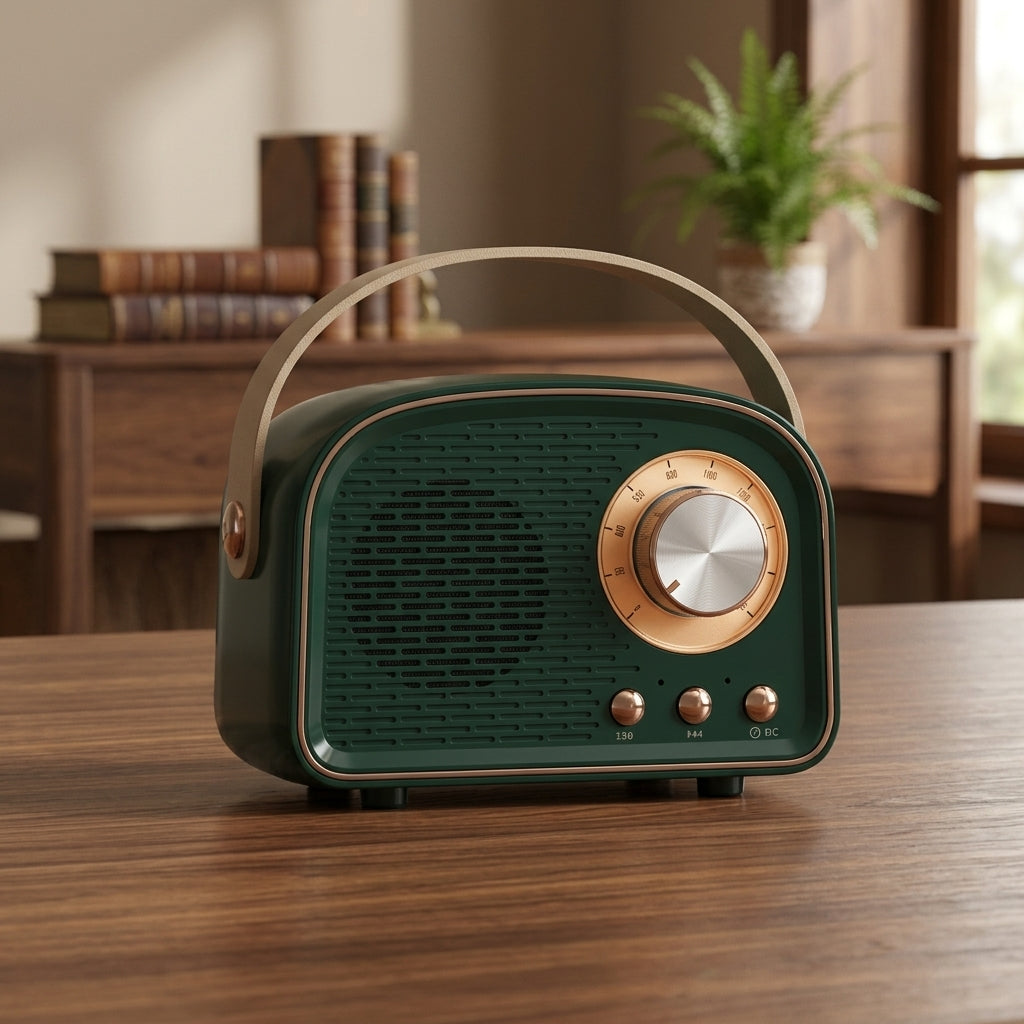 Vintage style Bluetooth speaker with wireless connectivity - dark green