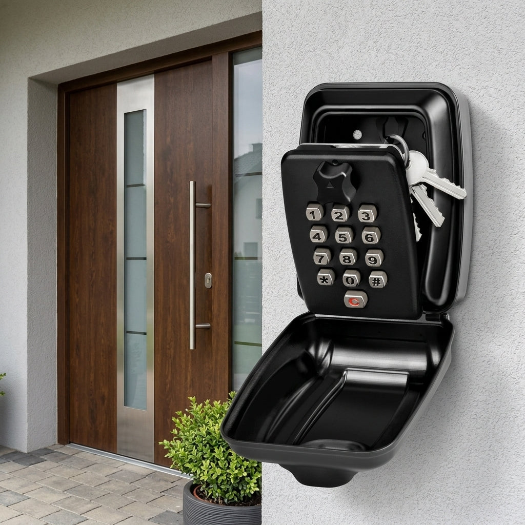Wall mounted key lock box with combination code - black