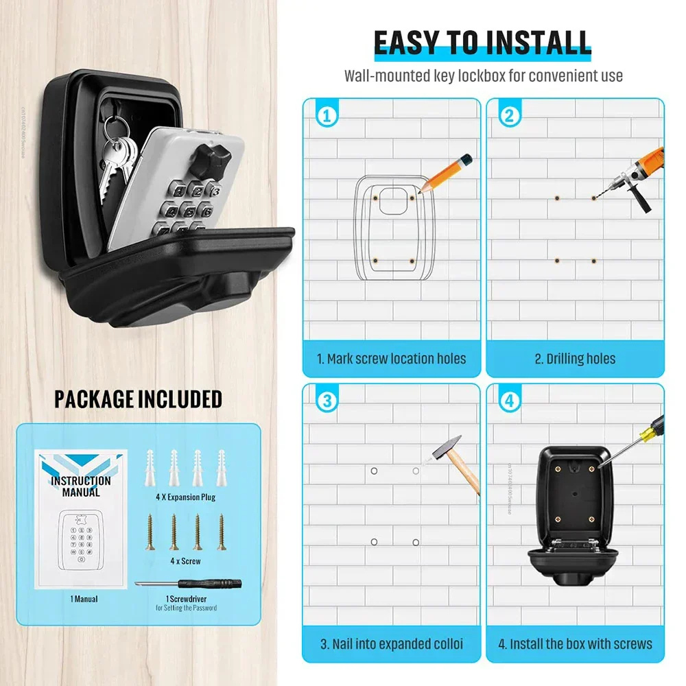 Wall mounted key lock box with combination code