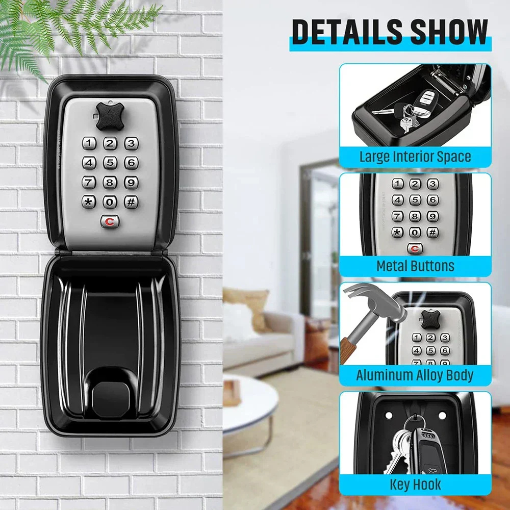 Wall mounted key lock box with combination code