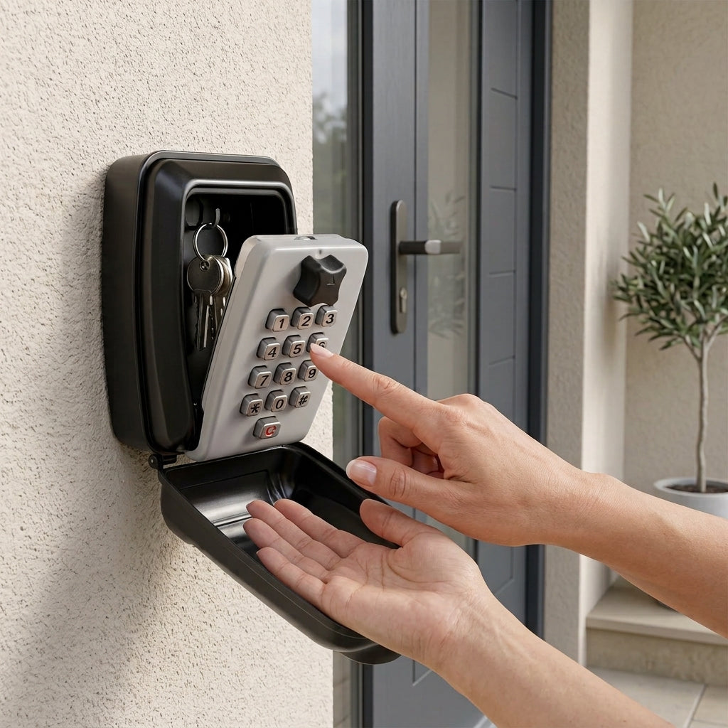 Wall mounted key lock box with combination code