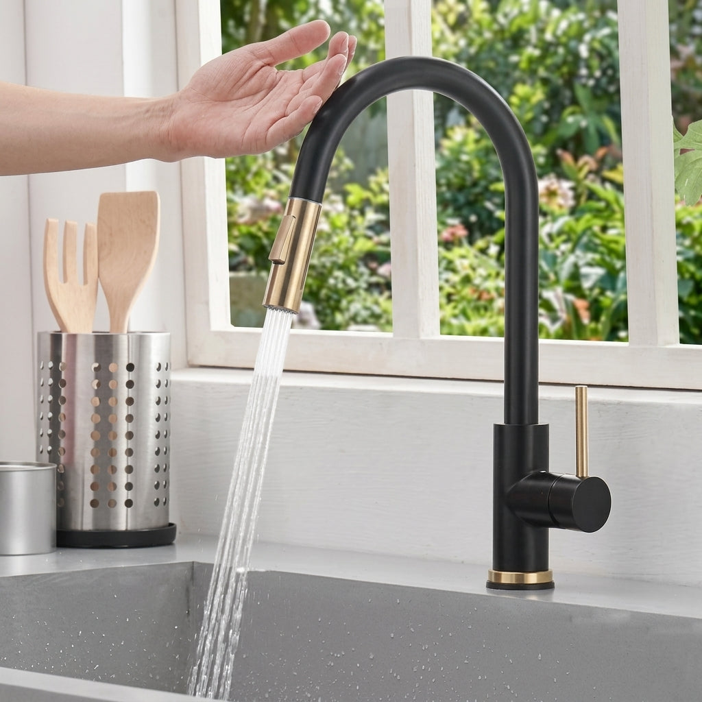 Sensor kitchen faucet with pull out sprayer - matte black