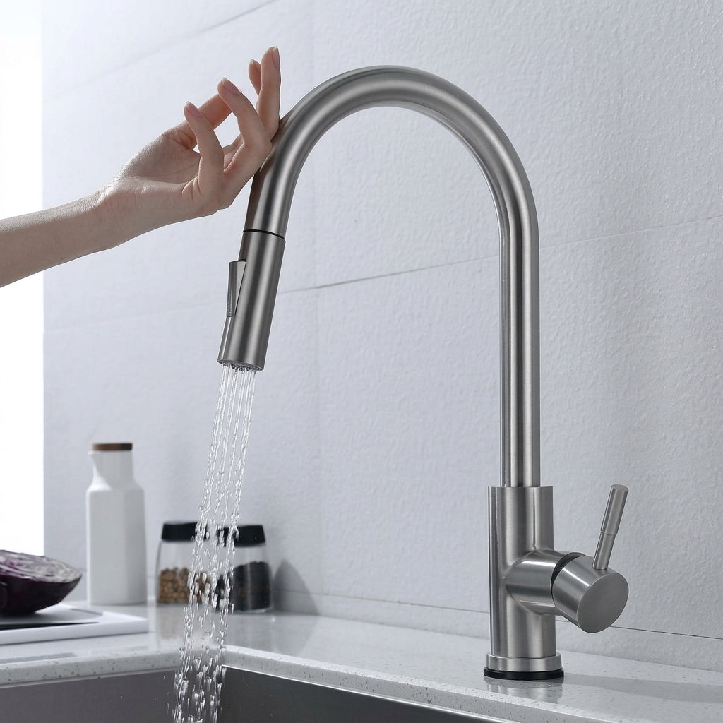 Sensor kitchen faucet with pull out sprayer - brushed nickel