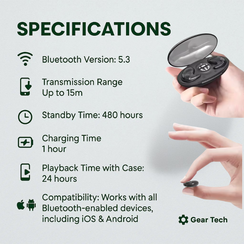 Invisible wireless sleep earbuds with Bluetooth 5.3 connectivity