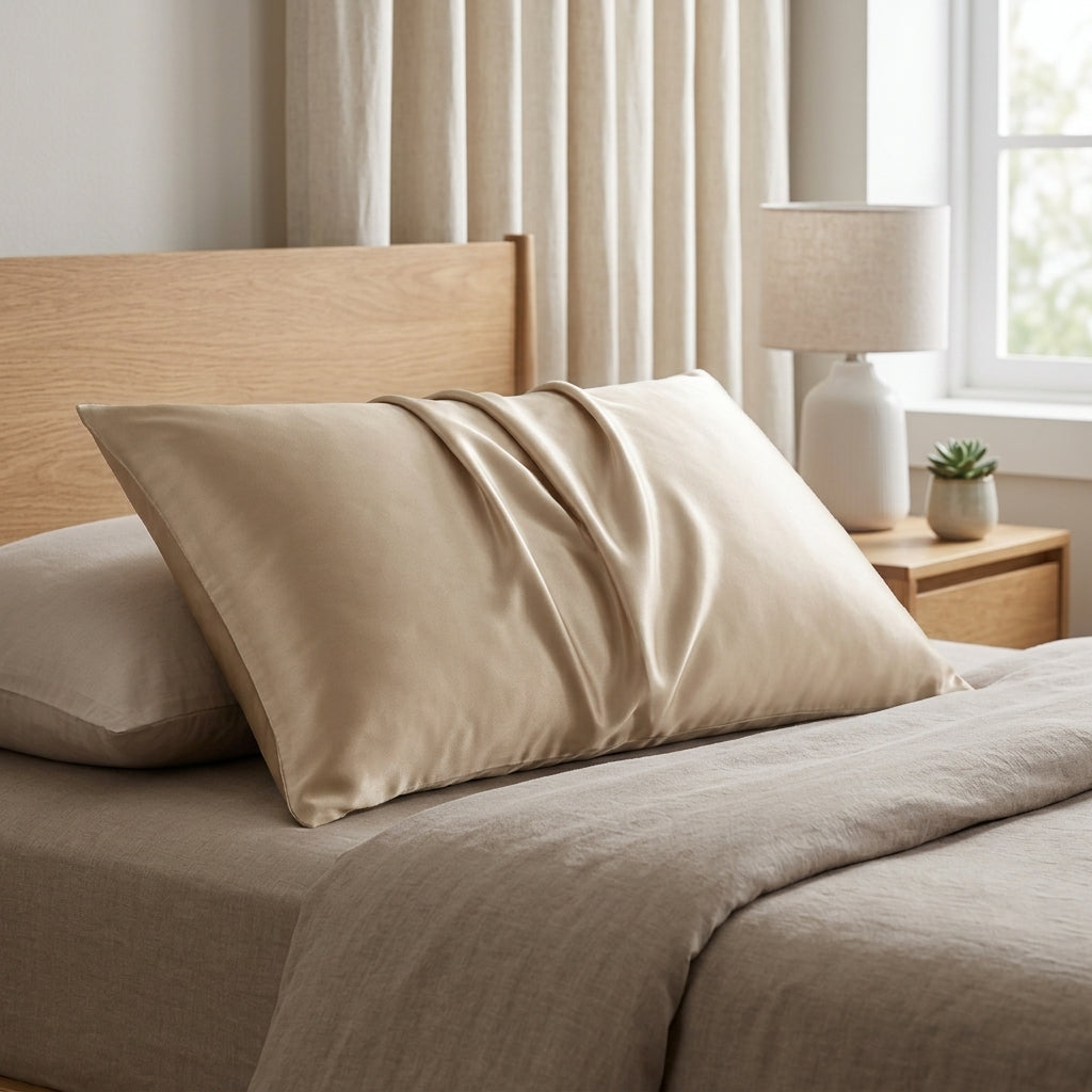 Silk pillowcase with temperature regulating design and hidden zip - champagne