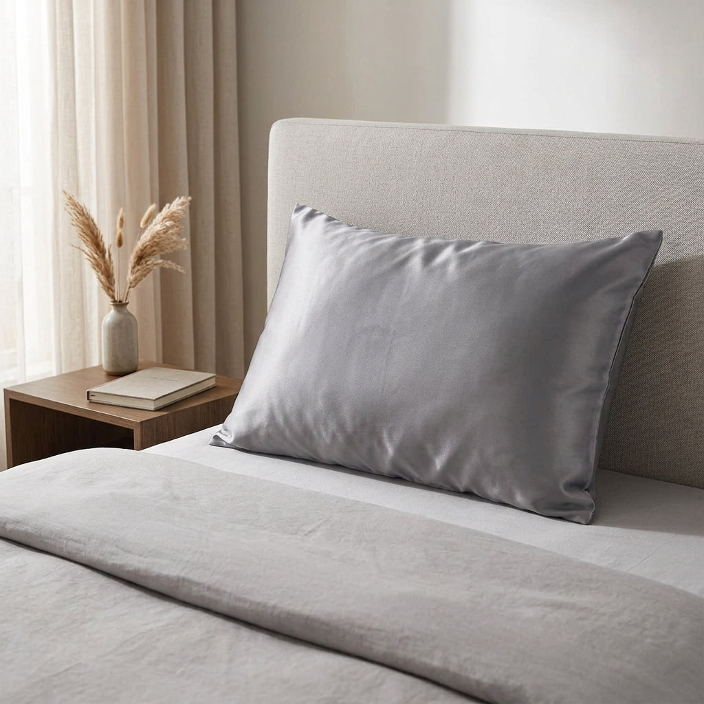 Silk pillowcase with temperature regulating design and hidden zip - dark gray