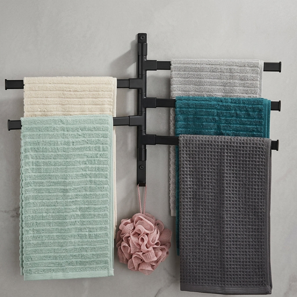 Wall mounted towel rack with five rotating arms