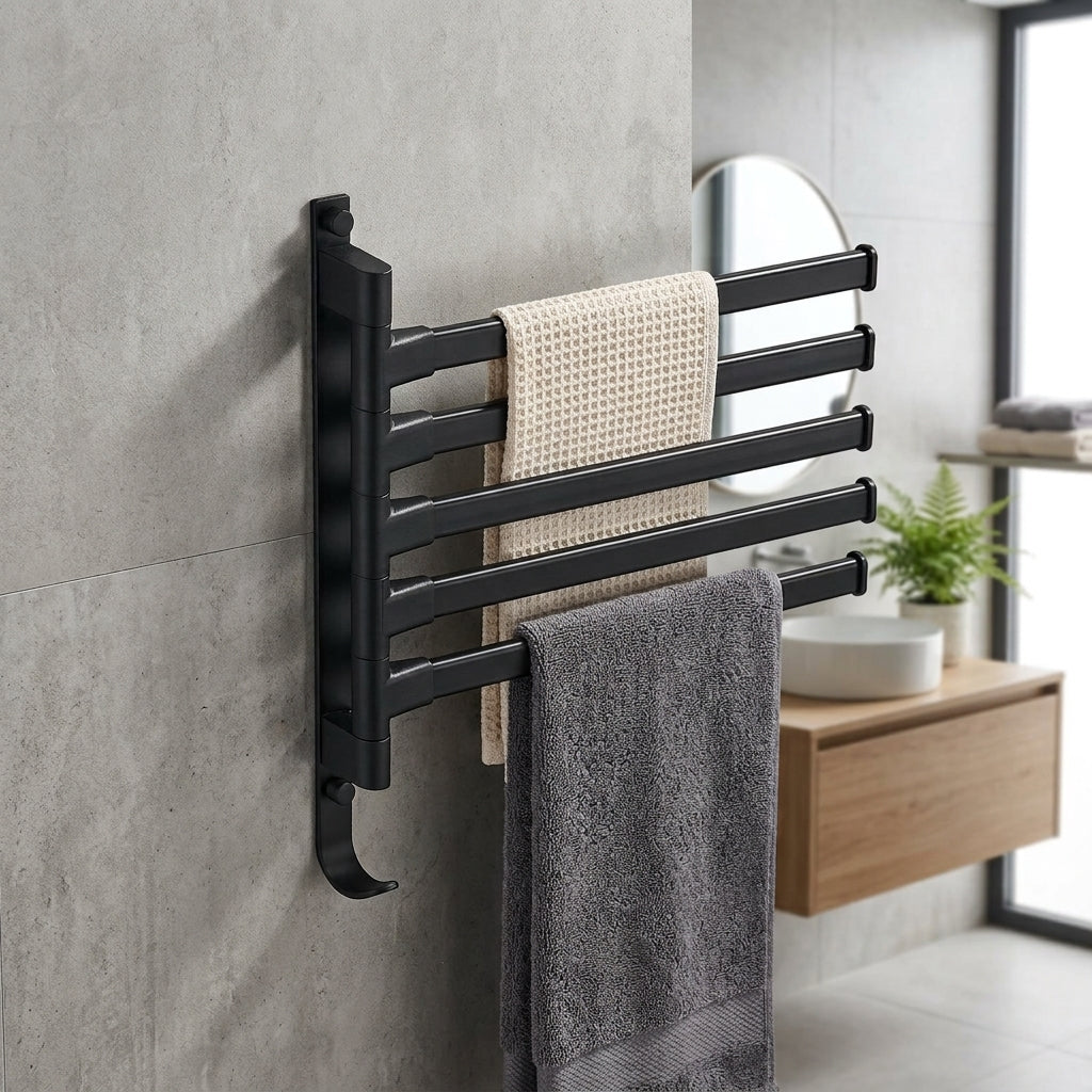 Wall mounted towel rack with five rotating arms