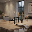 Metal candle holder with modular construction and steel body - black
