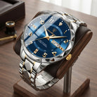 Titanium watch with analogue digital display and scratch resistant glass - inter gold bracelet with blue dial