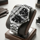 Titanium watch with analogue digital display and scratch resistant glass - silver bracelet with black dial