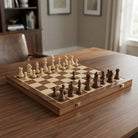 Foldable wooden chess board with magnetic closure