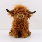 Highland cow plush toy with realistic fur detail - brown