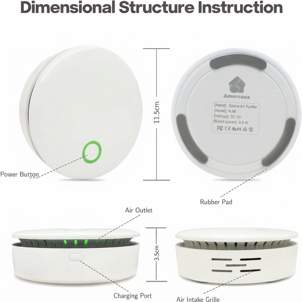 Cordless air purifier with ozone technology for odour removal