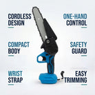 Cordless chainsaw with two rechargeable batteries for branches