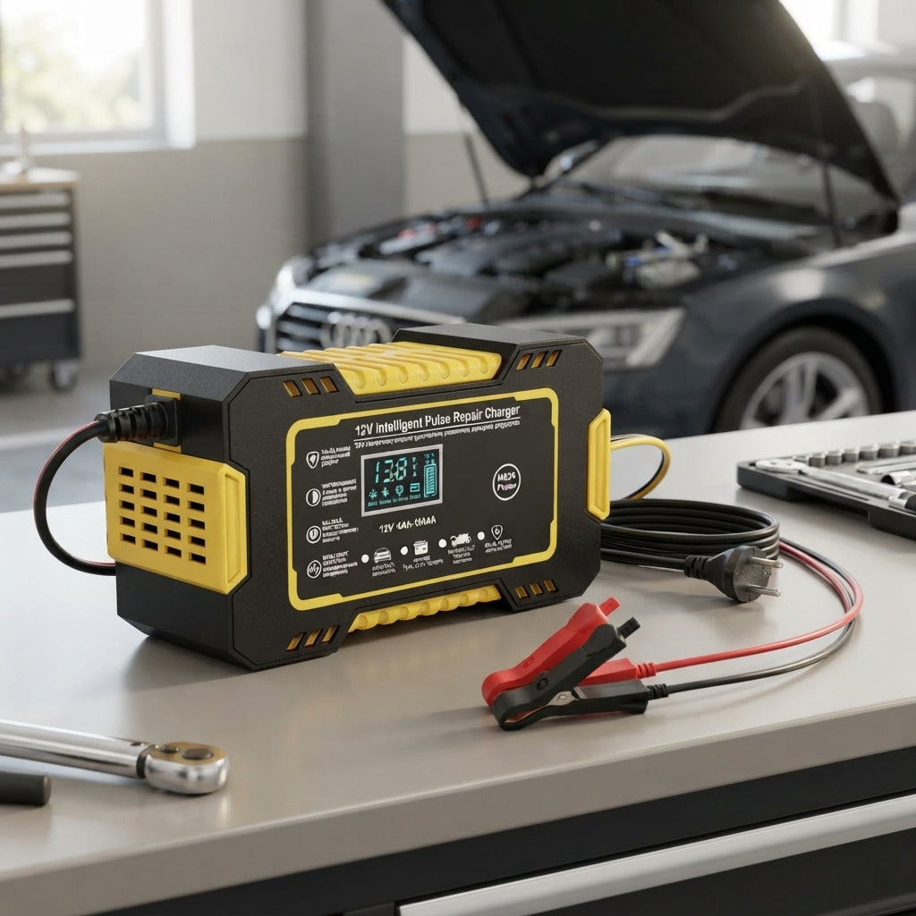 Car battery charger for AGM and lead acid batteries - yellow