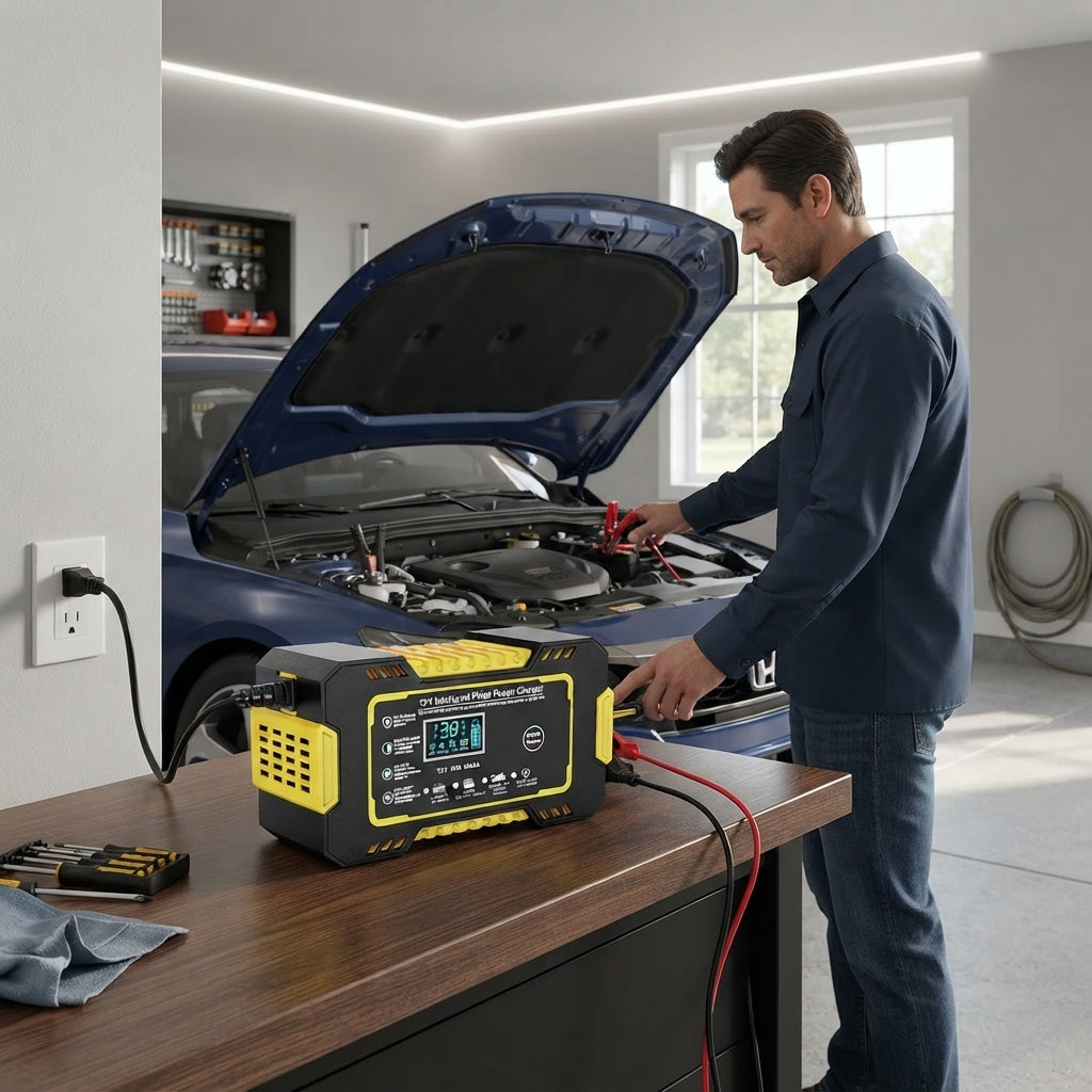 Car battery charger for AGM and lead acid batteries