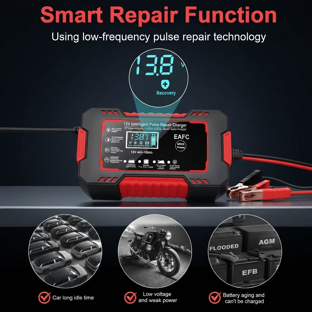 Car battery charger for AGM and lead acid batteries
