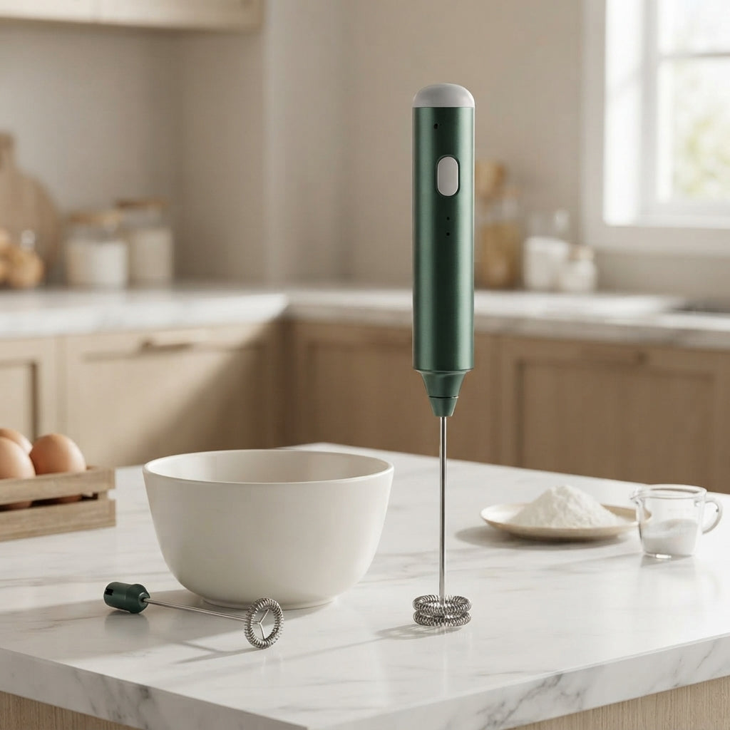 Hand mixer with three speeds and stainless steel whisks - green