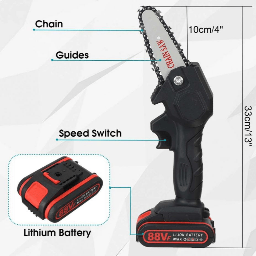 Battery chainsaw with one hand operation for garden cutting
