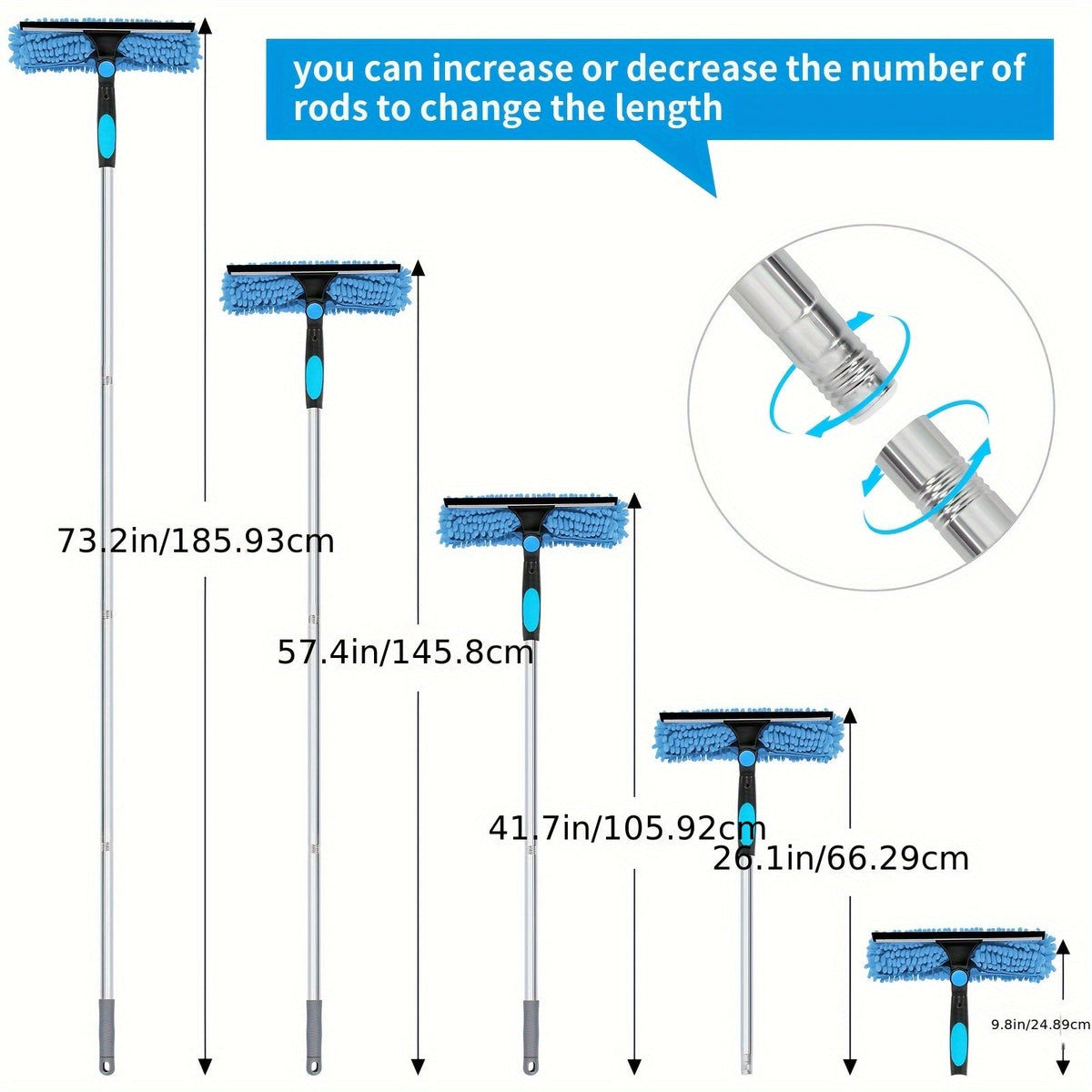 Telescopic Window Cleaner With Rotating Squeegee And Replacement Pads