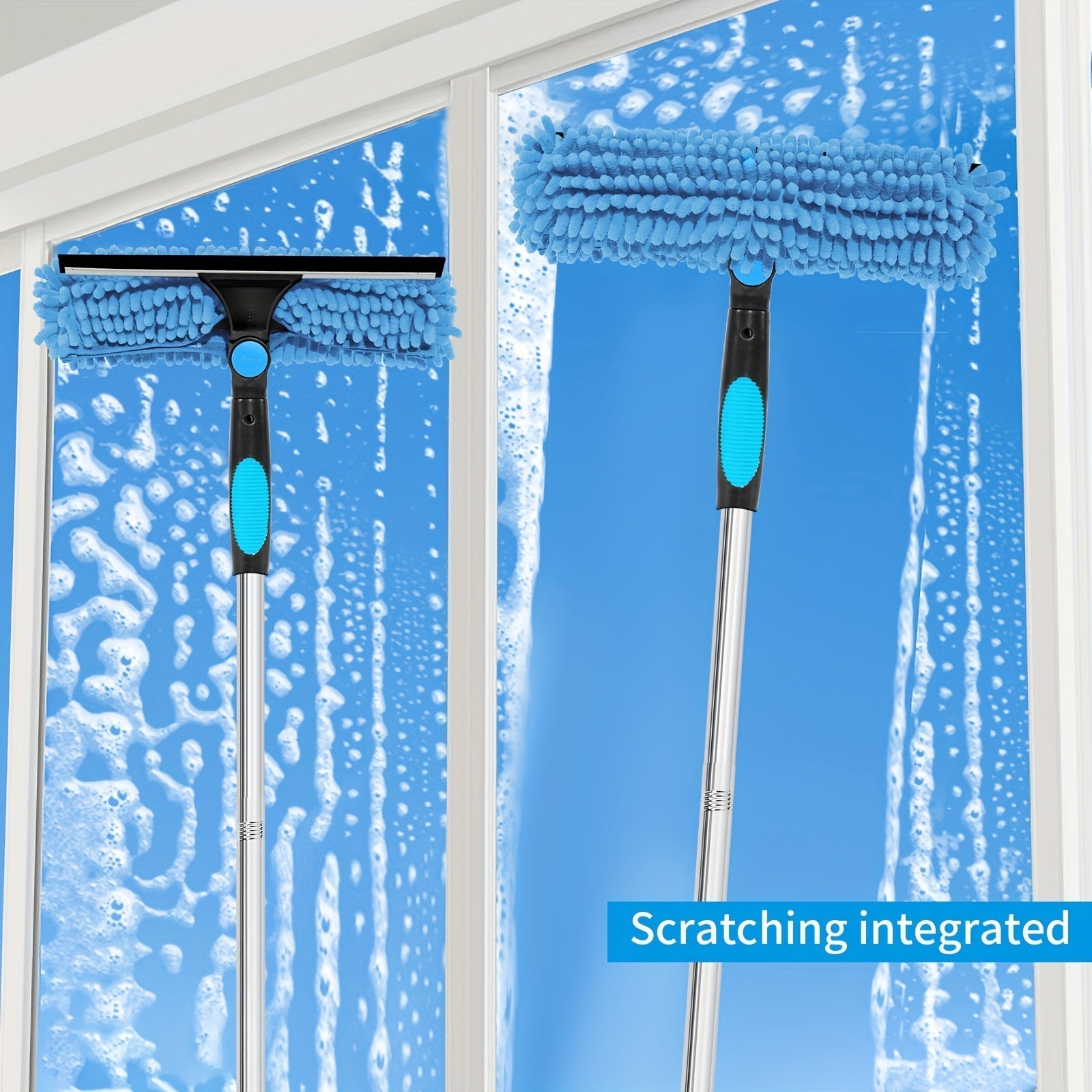 Telescopic Window Cleaner With Rotating Squeegee And Replacement Pads