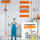 Telescopic Window Cleaner With Rotating Squeegee And Replacement Pads - orange