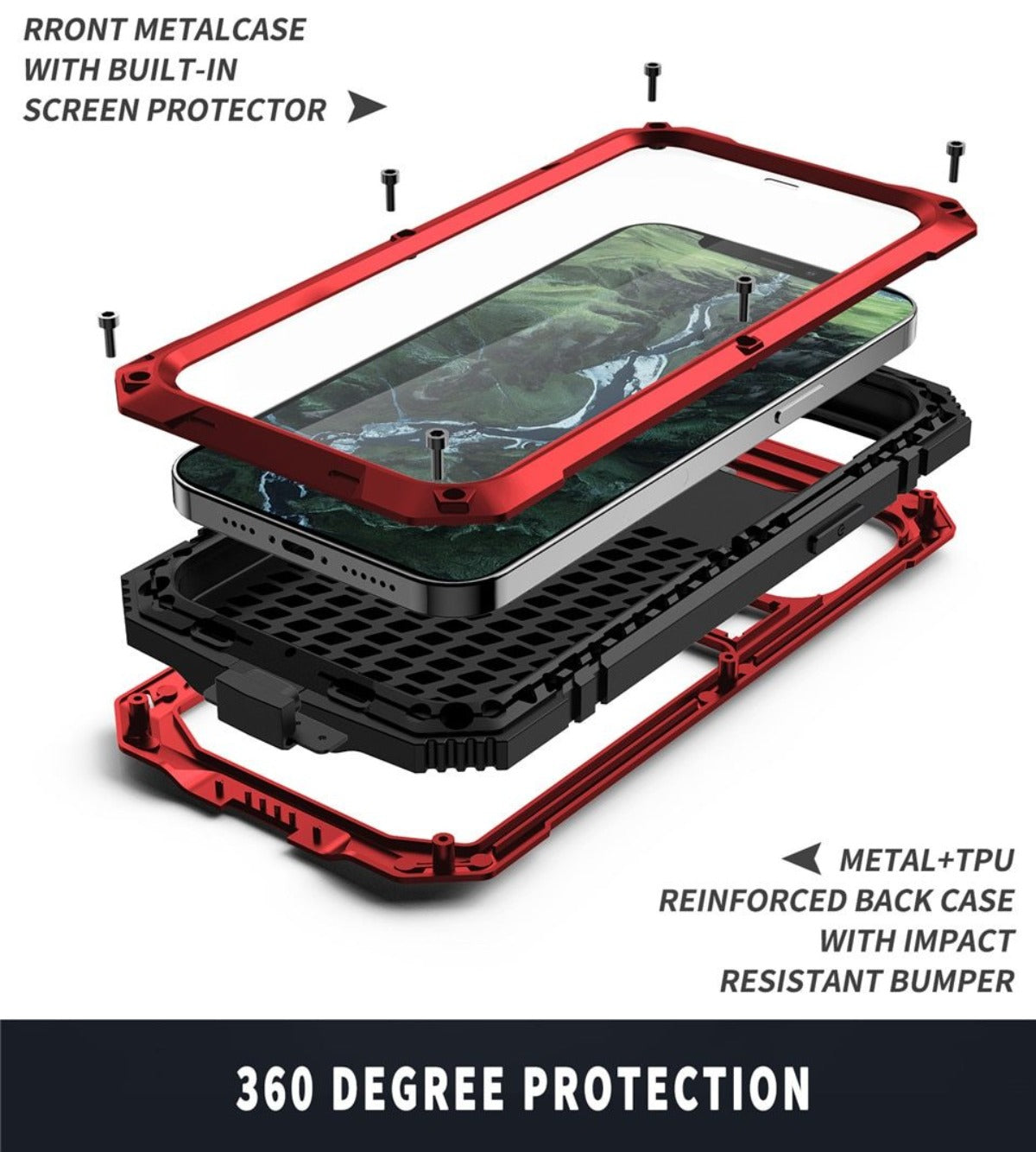 Phone Case With Tempered Glass Screen And Metal Frame