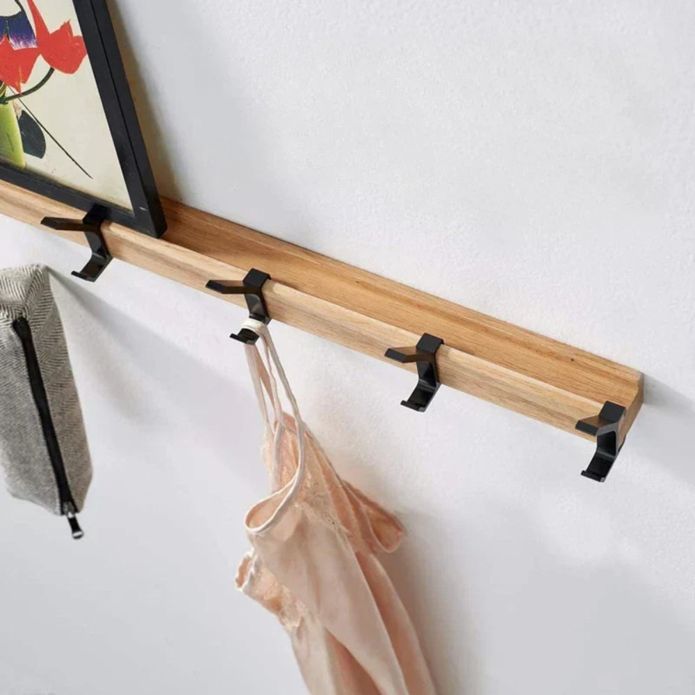 Wall Hanger With Wood Frame And Adjustable Hooks