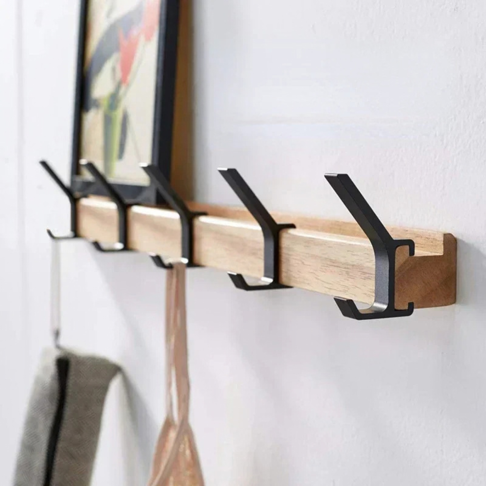 Wall Hanger With Wood Frame And Adjustable Hooks