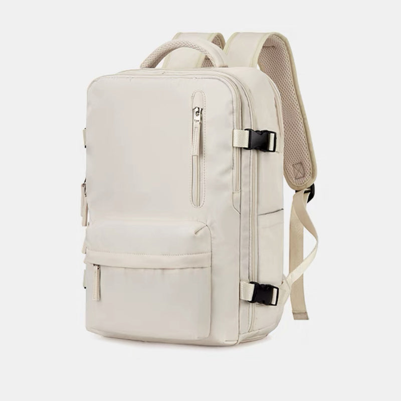 Travel Backpack With Multiple Compartments And USB Charging Port - beige